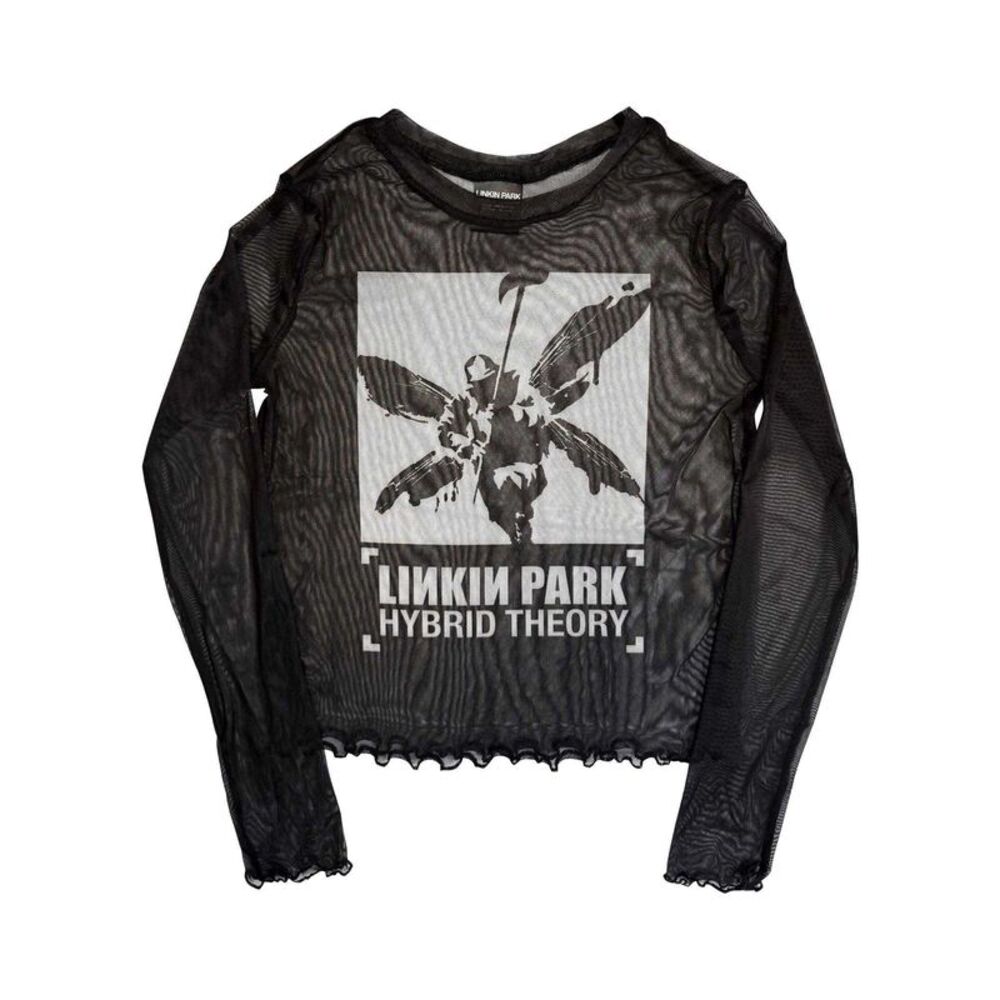 Linkin Park Womens/Ladies Hybrid Theory Mesh Long-Sleeved Crop Top / Black